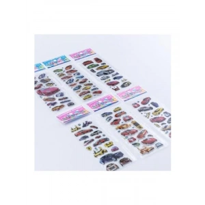 6 Adet Kabartmalı Yapışkan Sticker, Renkli Süper Arabalar Temalı