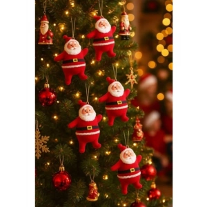 6 Adet Mini Yılbaşı Ağacı Süsü - Noel Baba Temalı