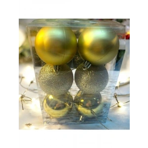 6 Adet Sarı Yılbaşı Topu, 6 cm, Çam Ağacı Süsü