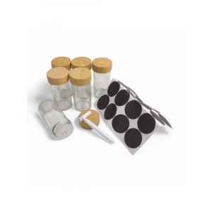 6lı Etiketli Cam Baharat Kavanozu Seti