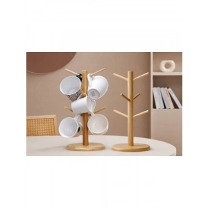 6lı Seramik Kupa Seti ve Bambu Kupa Askılığı