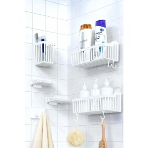 6lı Yapışkanlı Banyo Düzenleyici Seti, Beyaz Renk