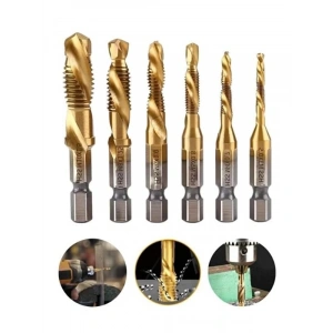 6 Parça Sarı Klavuz Diş Açma Kılavuz Matkap Uç Seti, Ahşap ve Metal İçin