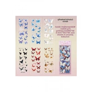 6 Sayfa 118 Adet Şeffaf Kelebek Sticker Seti, Bullet Journal için