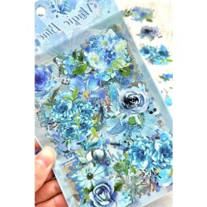 60 Adet Şeffaf Büyük Mavi Çiçek Sticker, Scrapbook için