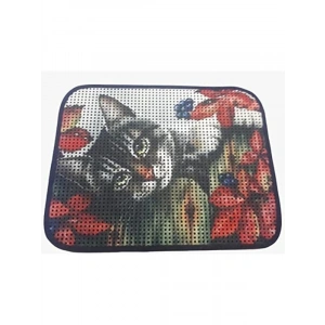 60 x 45 cm Gri Desenli Elekli Kedi Tuvalet Önü Paspası