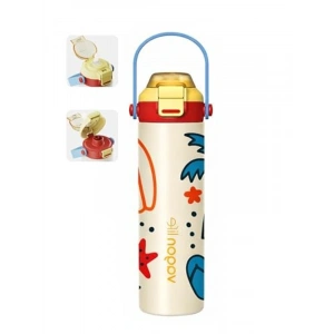 600 ML Paslanmaz Çelik Termos, Pipetli ve Kulplu