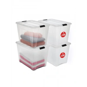 60L Kapaklı Şeffaf Saklama Kutusu - 4lü Set