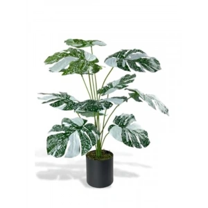 70 cm Boyunda Yeşil Beyaz Yapay Monstera Saksı Bitkisi, 12 Dal