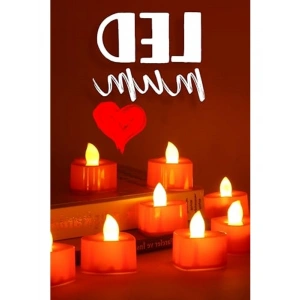 8 Adet Dekoratif Pilli Led Mum Seti, Kalp Kırmızı Renk, 4 cm Boyut