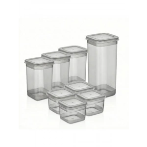 8 Parça Şeffaf ve Gri Renkli Erzak Saklama Kabı Seti