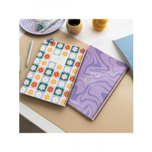 80 Yapraklı Lila Çiçekli A4 Spiralli Okul Defteri Seti (2li)