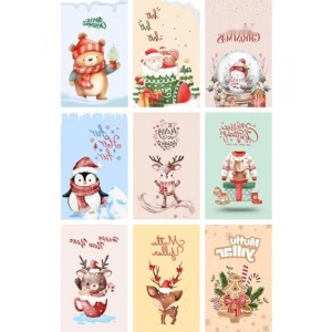 9lu Yılbaşı Kartpostal Seti - Simli Yeni Yıl Figürleri