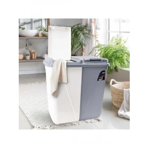 90 Litre Kapasiteli Çift Gözlü Çamaşır Sepeti - Gri-Beyaz