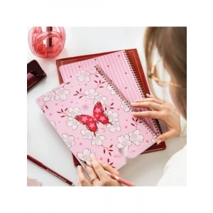 A4 Spiralli 2’li Çizgili Okul Defteri Seti - Pembe Kelebek Desenli