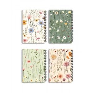 A5 Boyutunda 4lü İnce Kapak Hatıra Defter Seti, Spiral