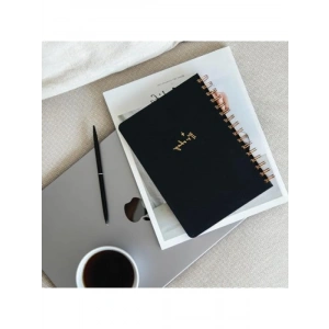 A5 Boyutunda Spiralli Sert Kapak Not Defteri - Keten Kaplama