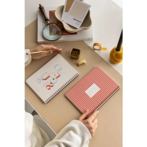 A5 Spiralli Kareli Okul Defteri, 80 Yaprak, 2li Set, Kırmızı