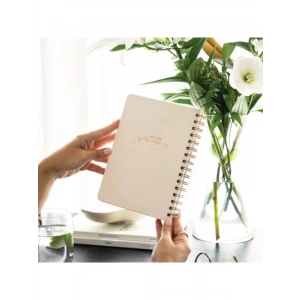 A5 Spiralli Sert Kapak Keten Çizgili Not Defteri - Krem Renk