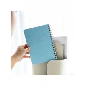 A5 Spiralli Sert Kapak Keten Çizgili Tarihsiz Not Defteri, Mavi
