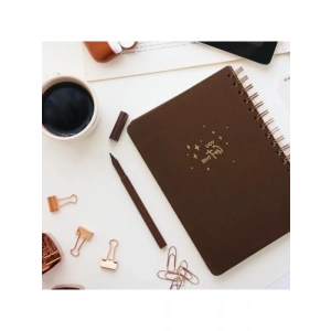 A5 Spiralli Sert Kapak Keten Kareli Defter, Kahverengi