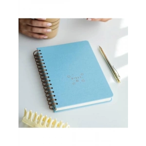 A5 Spiralli Sert Kapak Keten Kareli Defter, Mavi