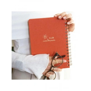 A5 Spiralli Sert Kapak Keten Kareli Not Defteri - Mercan Renk