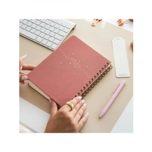 A5 Spiralli Sert Kapak Keten Kareli Tarihsiz Not Defteri, Pembe