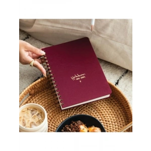 A5 Spiralli Sert Kapak Keten Noktalı Not Defteri - Bordo
