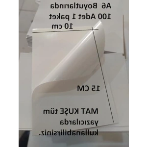 A6 Boyutunda 100 Adet Mat Kuşe Yapışkanlı Etiket - 10x15 cm