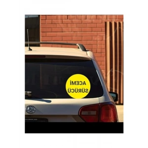 Acemi Sürücü Yazılı Oto Sticker, 15x15 cm, Sarı Zemin