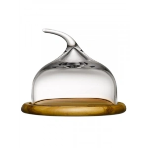 Ahşap Altlıklı Kapaklı Cam Servis Tabağı | 22.5 cm