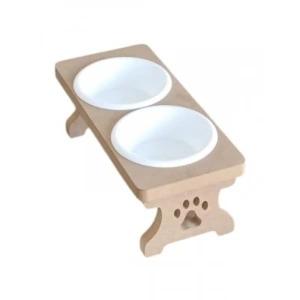 Ahşap Demonte Kedi Mama ve Su Kabı - 2 Plastik Taslı