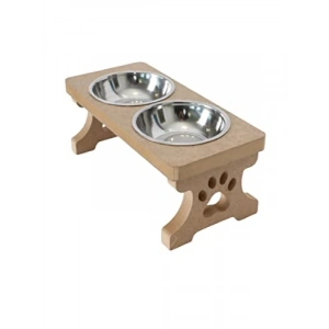 Ahşap Demonte Kedi Mama ve Su Kabı - Çelik Taslı