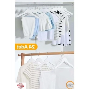 Ahşap Görünümlü 24lü Çocuk Elbise Askısı, Beyaz