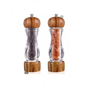 Ahşap Kapaklı Bambu ve Akasya Ağaçlı Baharat Öğütücü - 2 Adet