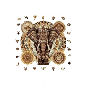 Ahşap Puzzle, Majestik Mandala Fil, 250 Parça, 29 x 28 cm Boyutunda