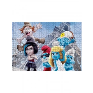 Ahşap Puzzle Yapboz, Eyfel Kulesi ve Şirinler Temalı 1000 Parça