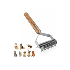 Ahşap Saplı Çift Taraflı Kedi ve Köpek Bakım Fırçası