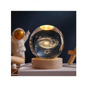 Ahşap Standlı Işıklı Cam Küre - Ay Motifli Masa Lambası