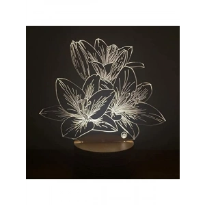 Ahşap Tabanlı 3 Boyutlu Lilyum Çiçeği Led Lamba