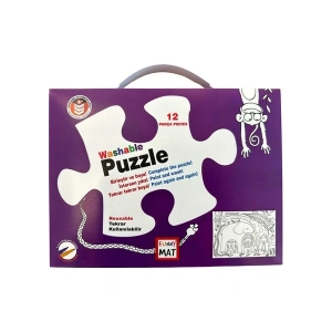 Akademi Çocuk Funny Mat - Washable Puzzle: Sevimli Dostlar- Birleştir Boya! (12 Parça Puzzle + 6 Adet Kalem Hediye)