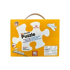 Akademi Çocuk Funny Mat - Washable Puzzle: Taşıtlar- Birleştir Boya! (12 Parça Puzzle + 6 Adet Kalem Hediye)