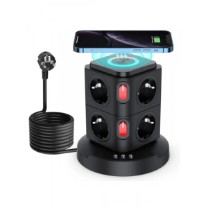 Akım Korumalı Kule Tipi Priz İstasyonu - 8 Priz, 2 Type-C, 1 USB Girişi
