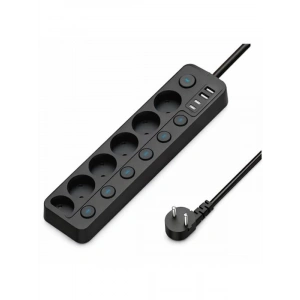 Akım Korumalı Priz, 16A 3680W, 2 USB ve Type-C Girişli