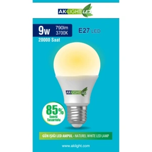 Aklight 9W Günışığı E-27 LED Ampul 790 Lm