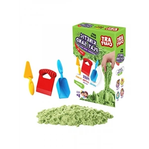 Aksesuarlı Kinetik Oyun Kumu, 1000 gr Yeşil Renkli Set