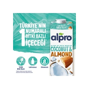 Alpro Hindistan Cevizi Badem Sütü 1 L Vegan Laktozsuz Bitkisel Bazlı
