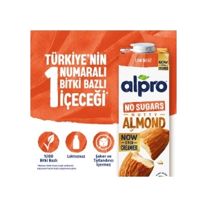 Alpro Şekersiz Badem Sütü 1 L Vegan Laktozsuz Bitkisel Bazlı