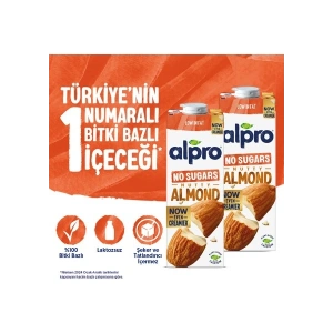 Alpro Şekersiz Badem Sütü 2x1 L Vegan Laktozsuz Bitkisel Bazlı